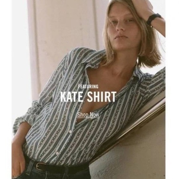 Nili Lotan Blue White Floral Striped Kate Button Down Shirt Blouse Womens Medium